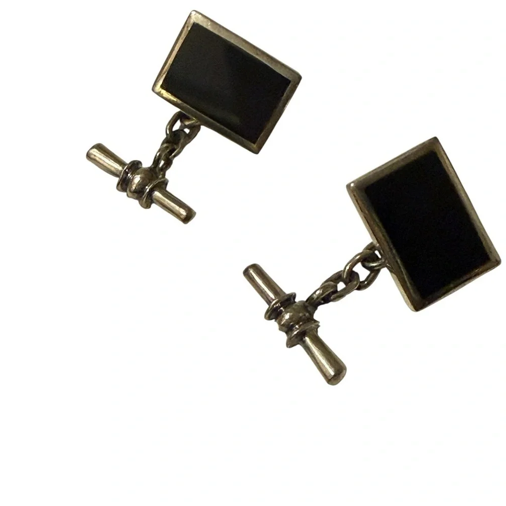 Two pairs of Elegant Black and Silver Cufflinks Set. Both is sliver ,925 stamps